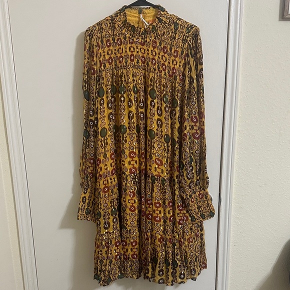 NWT Oliphant Smocked Neck Long Sleeve Fortela Saffron Dress XL - Picture 1 of 8